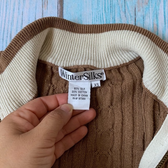 Women’s silk and cotton Tan Cable Knit zip up Sweater Vest - Picture 7 of 8